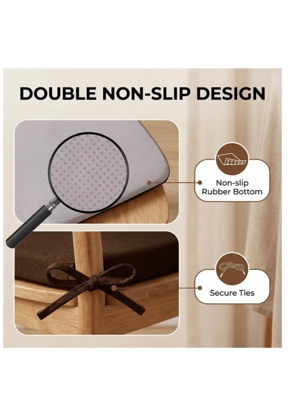 Chair Seat Cushion with Removable Washable Cover - BROWN